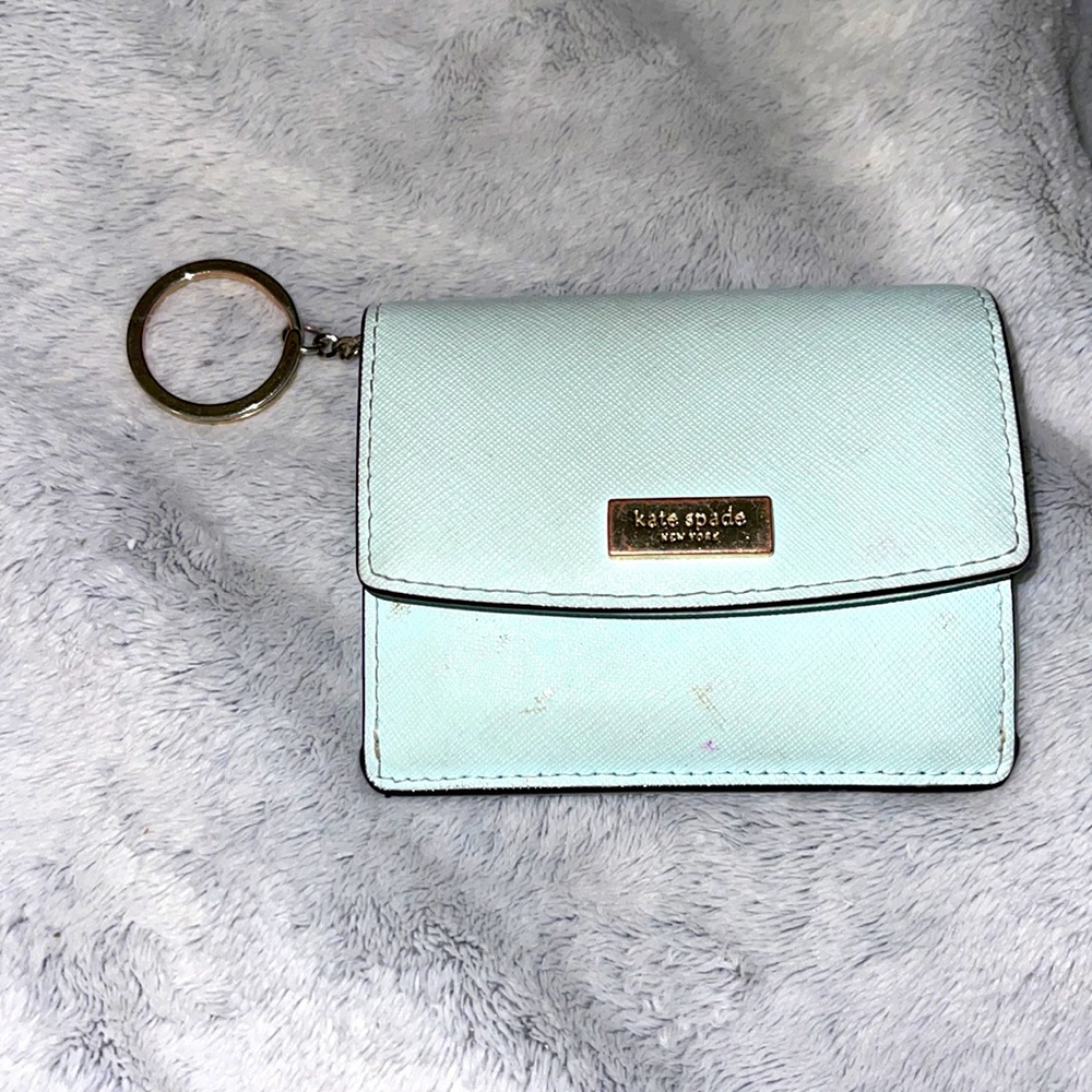 SOLD Kate Spade keychain wallet in teal/light blue.